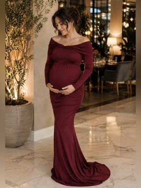 Elegant Burgundy Long Sleeve Dress